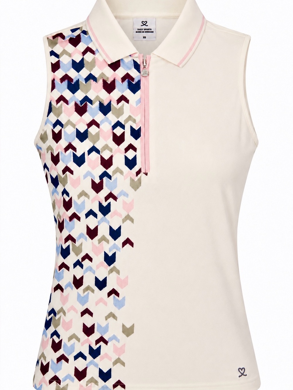 Daily Sports Golf Women Cream White w/ Chevron Sleeveless Polo Top - Extra Small